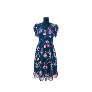 Calvin Klein Navy Floral Chiffon Fit & Flare Dress 2P